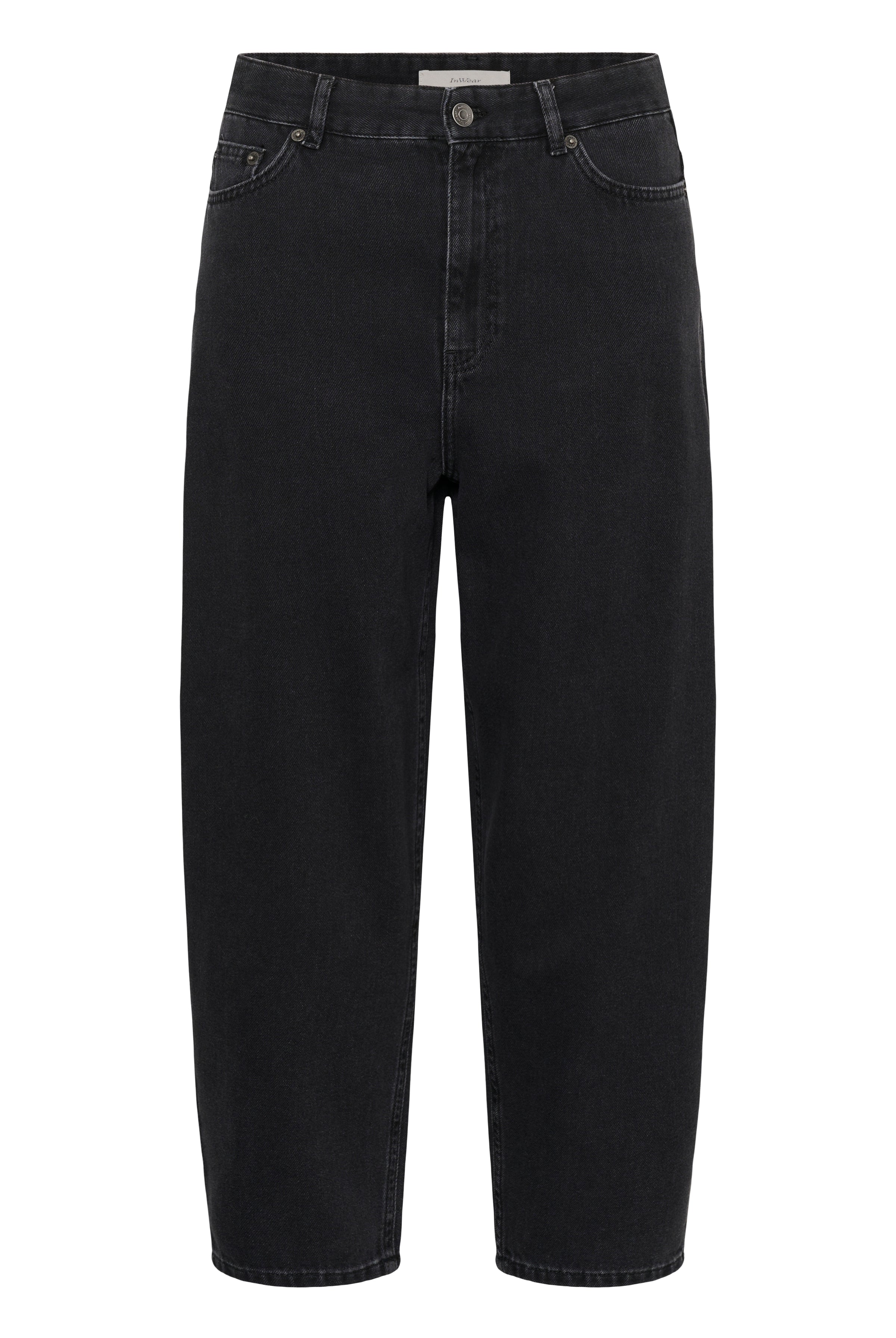 InWear Harfina black wash high waist barrel leg jeans front view
