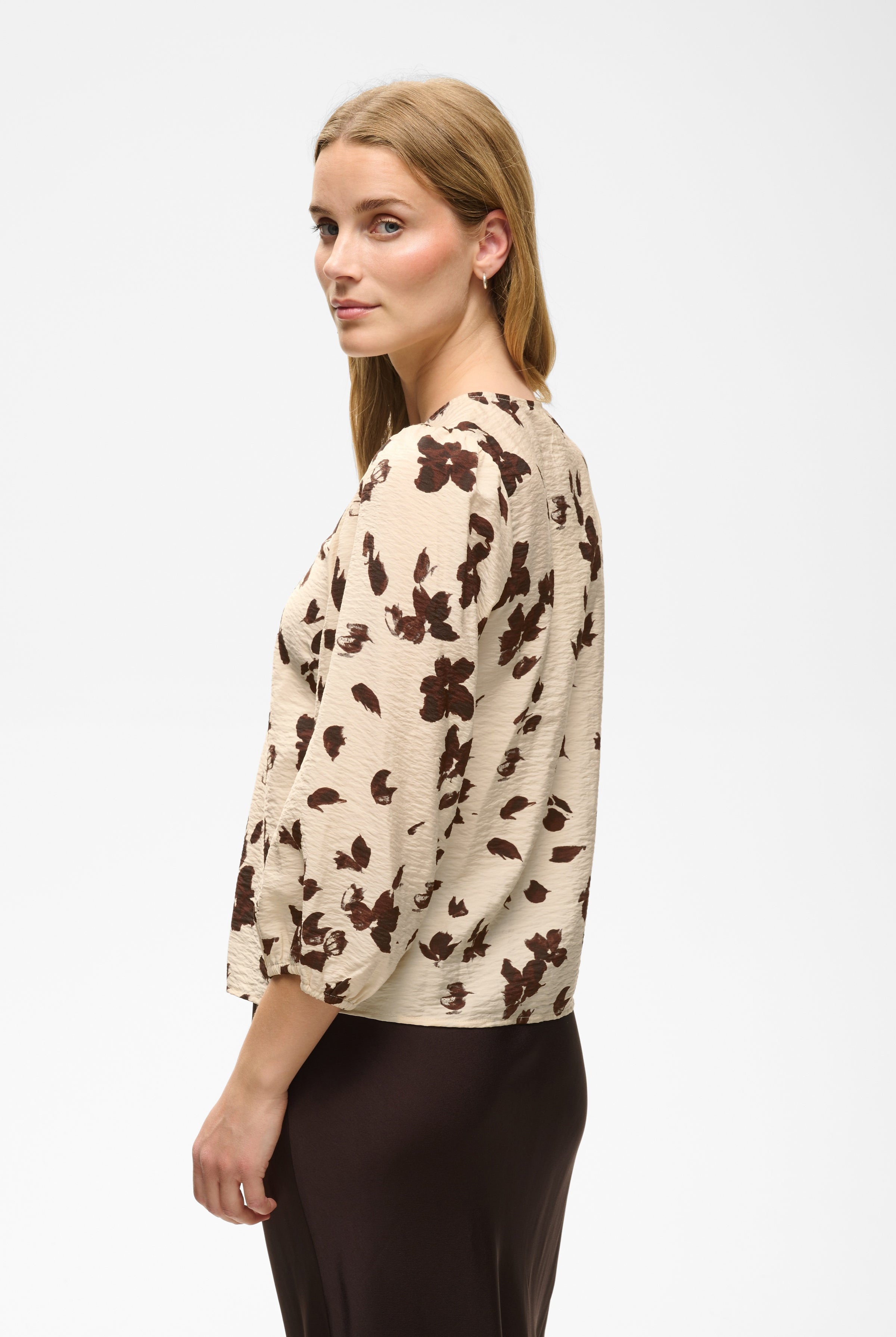 InWear Channie cream and brown floral print blouse back view