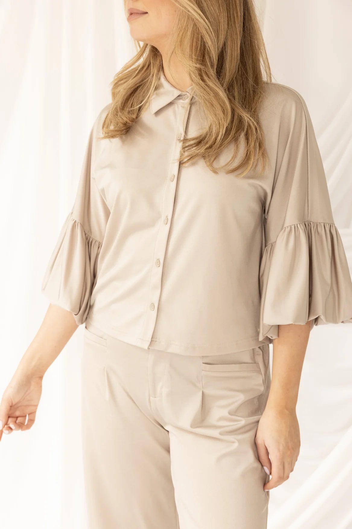 Kimara Senna beige blouse product image flute sleeve shirt