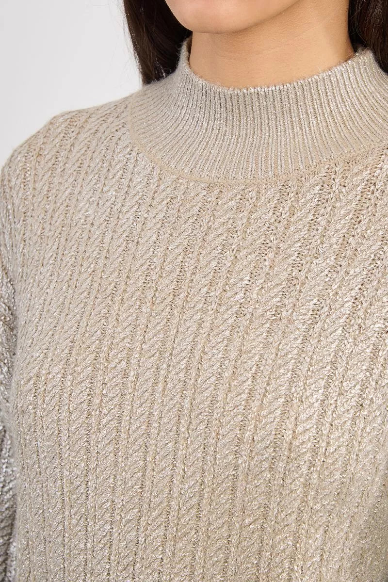 Close-up of Lili Sidonio jumper showing ribbed texture and metallic thread