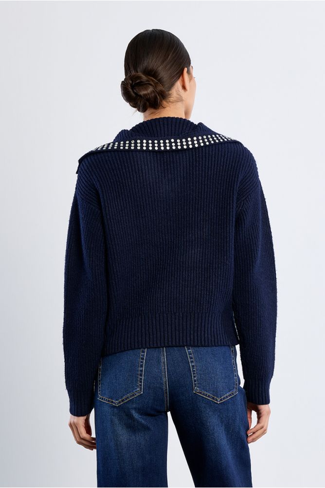 Lili Sidonio navy studded knit jumper back view