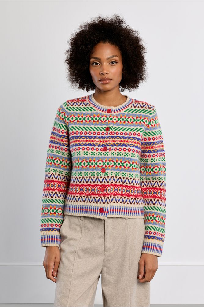 Lili Sidonio multicolour geometric knit cardigan front view