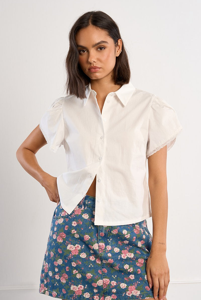 Lili Sidonio short sleeved white cotton shirt front view