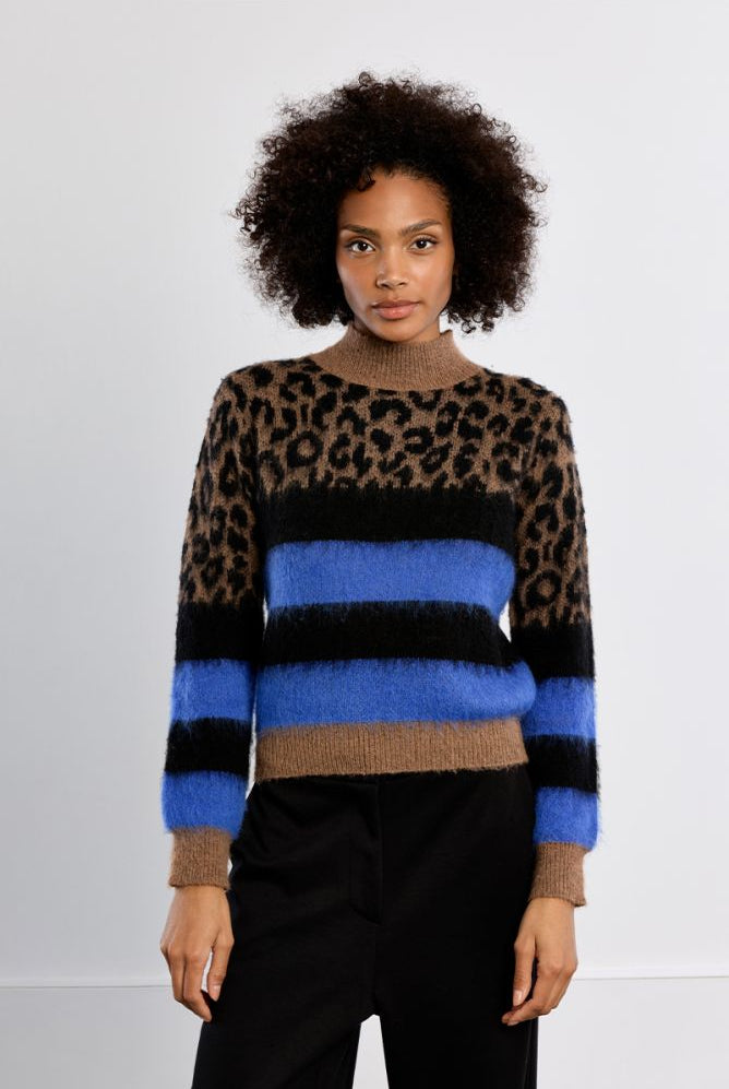 Lili Sidonio leopard print and blue striped jumper alternate front view