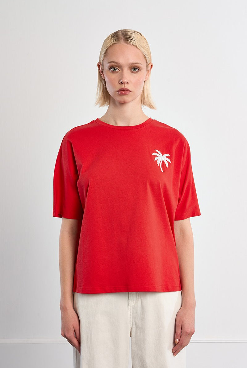 Lili Sidonio red oversized palm tree T-shirt relaxed fit
