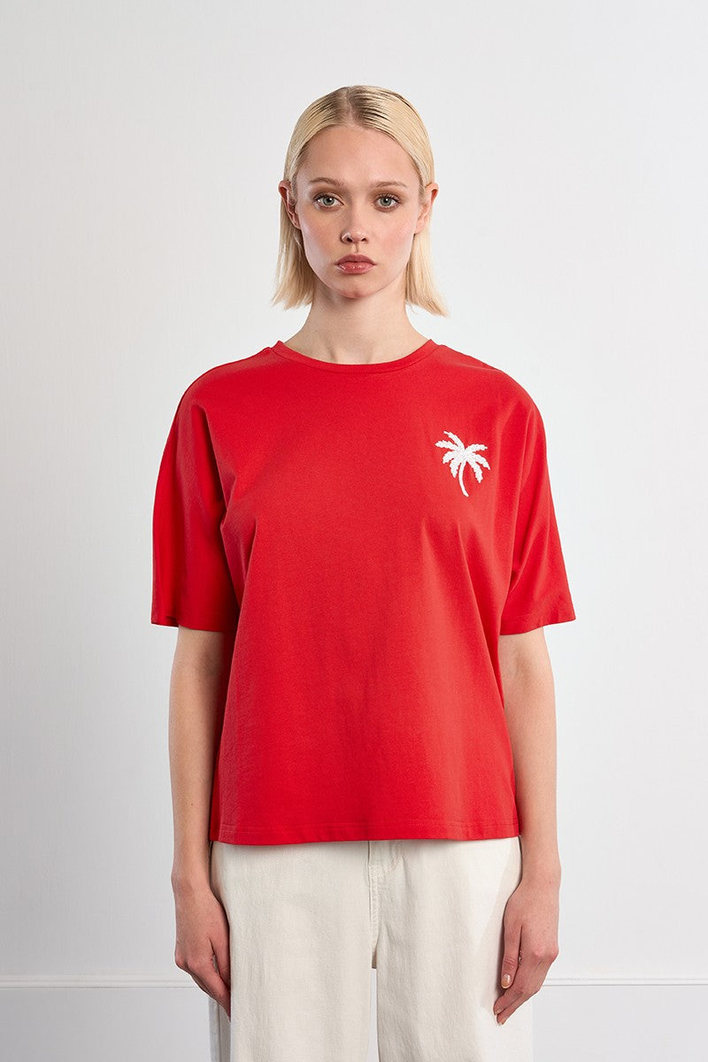 Lili Sidonio red oversized palm tree T-shirt relaxed fit