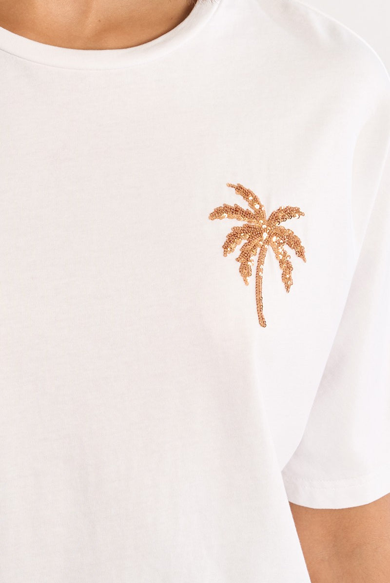 Lili Sidonio white oversized T-shirt sequin palm tree detail