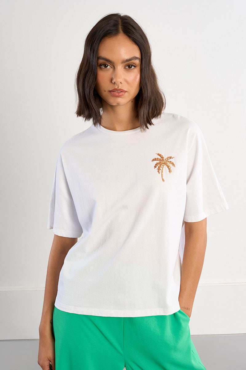 Lili Sidonio white oversized palm tree T-shirt front view