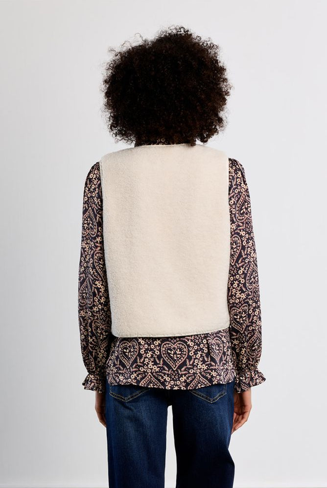 Lili Sidonio cream faux sheepskin vest back view