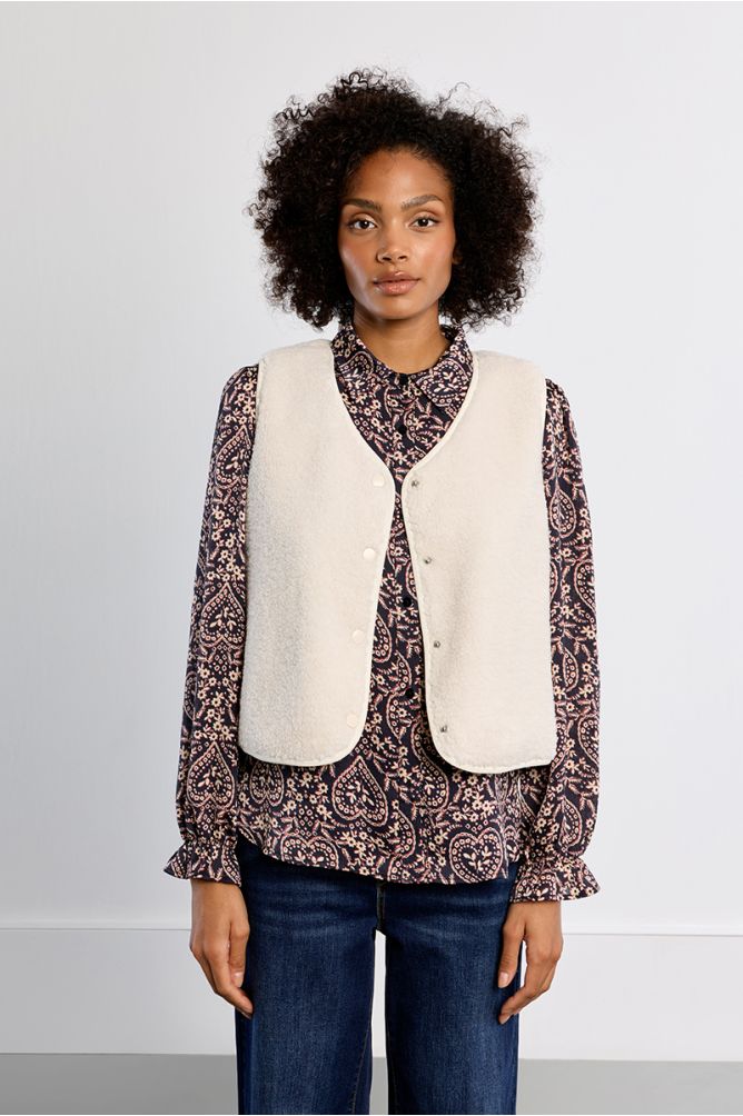 Lili Sidonio cream faux sheepskin sleeveless vest front view