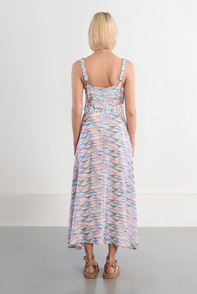 Lili Sidonio geometric print sleeveless maxi dress back view