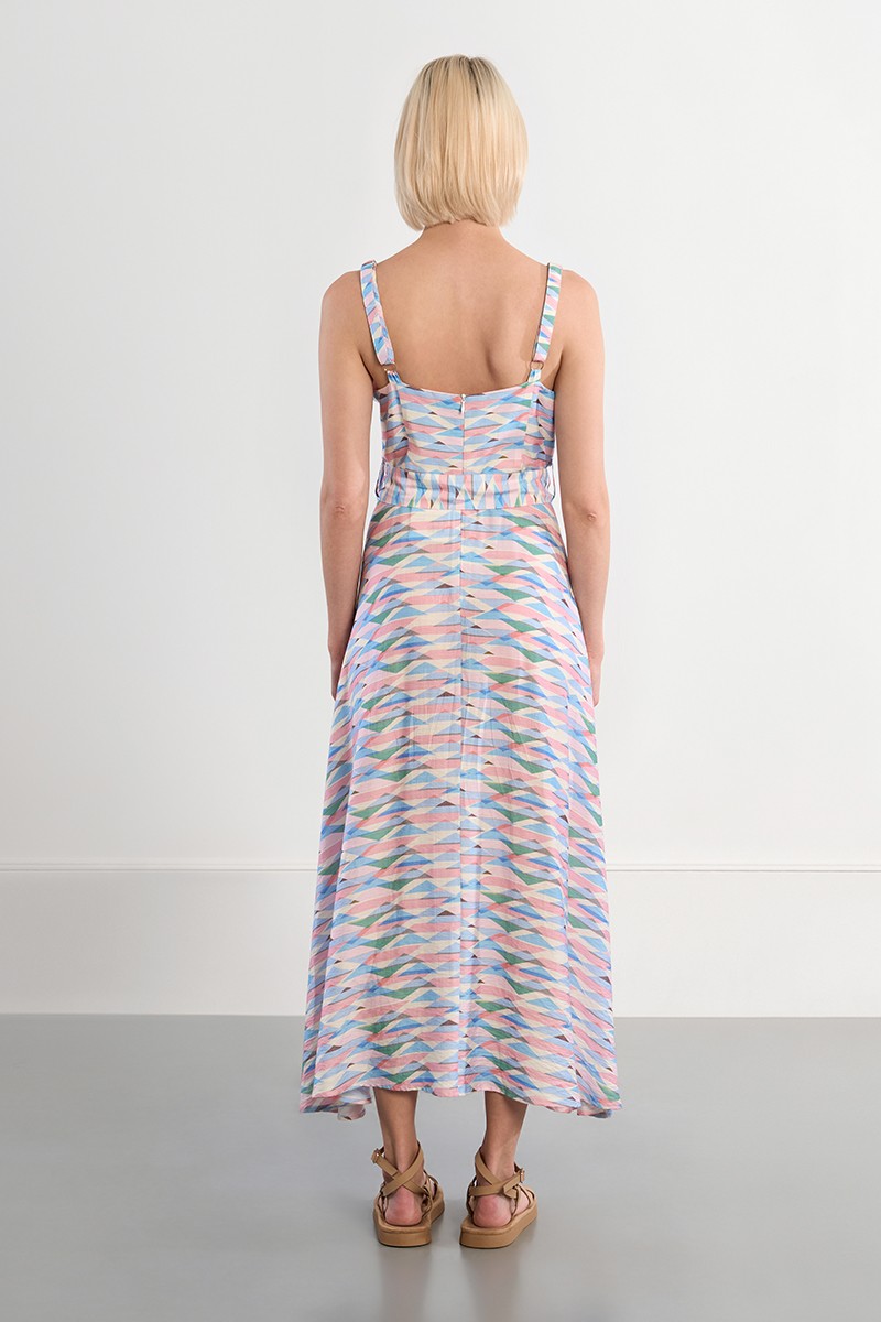 Lili Sidonio geometric print sleeveless maxi dress back view