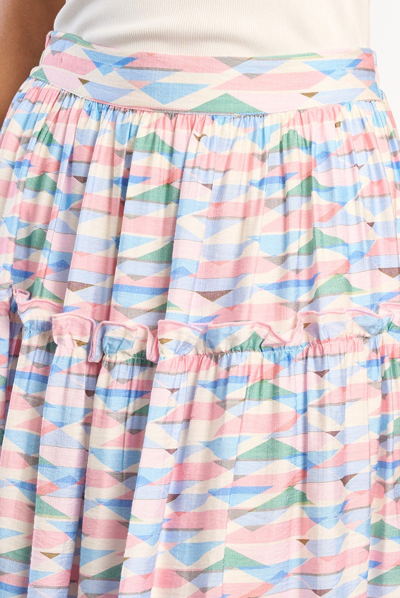 Lili Sidonio pastel geometric tiered skirt print detail