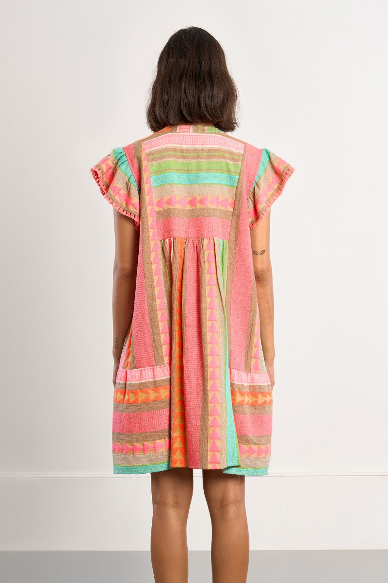 Lili Sidonio multicolour dress back view showing soft drape and print