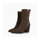 Lodi Cei brown suede cowboy ankle boots with pointed toe and 8 cm block heel