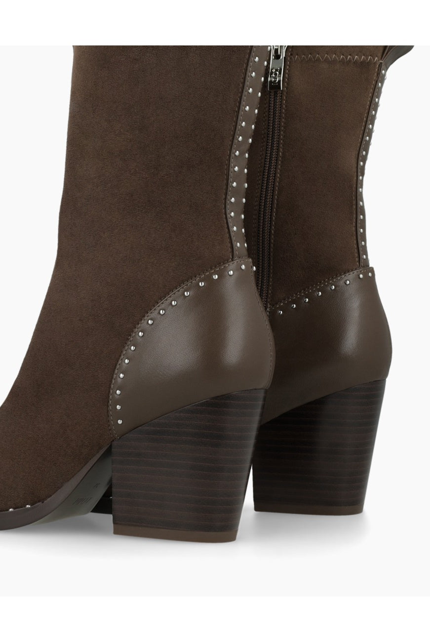 Lodi Cei brown suede cowboy ankle boot — back m profile with stud details