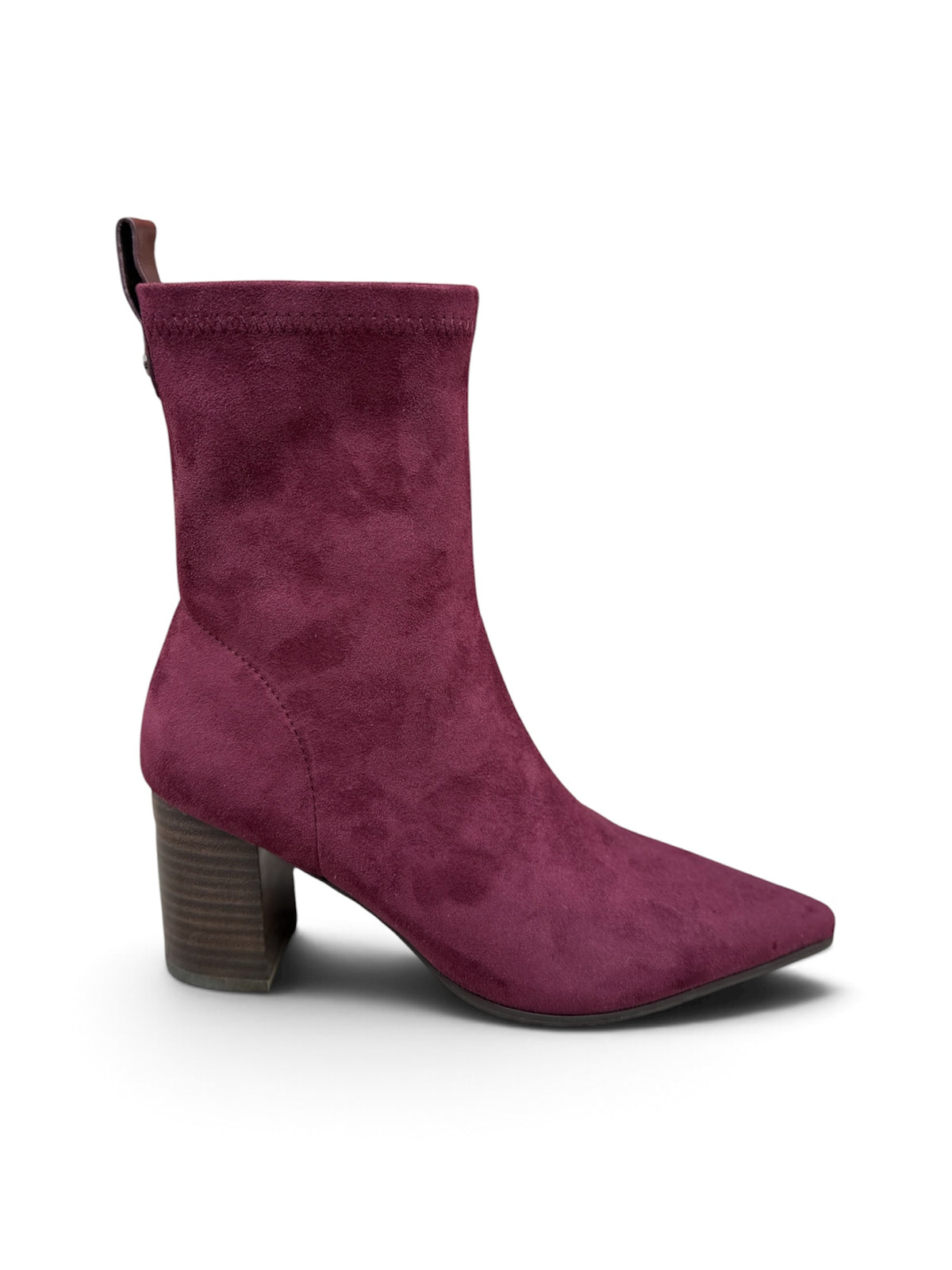 Lodi Ginebra wine suede sock ankle boot – side view