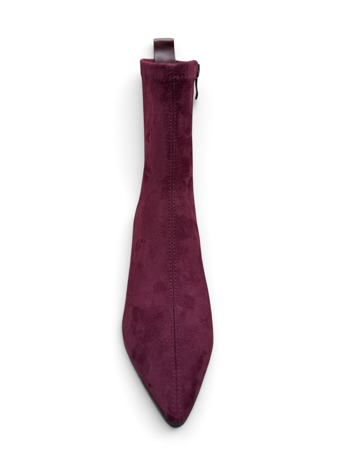 Lodi Ginebra wine suede sock boot – top and toe view