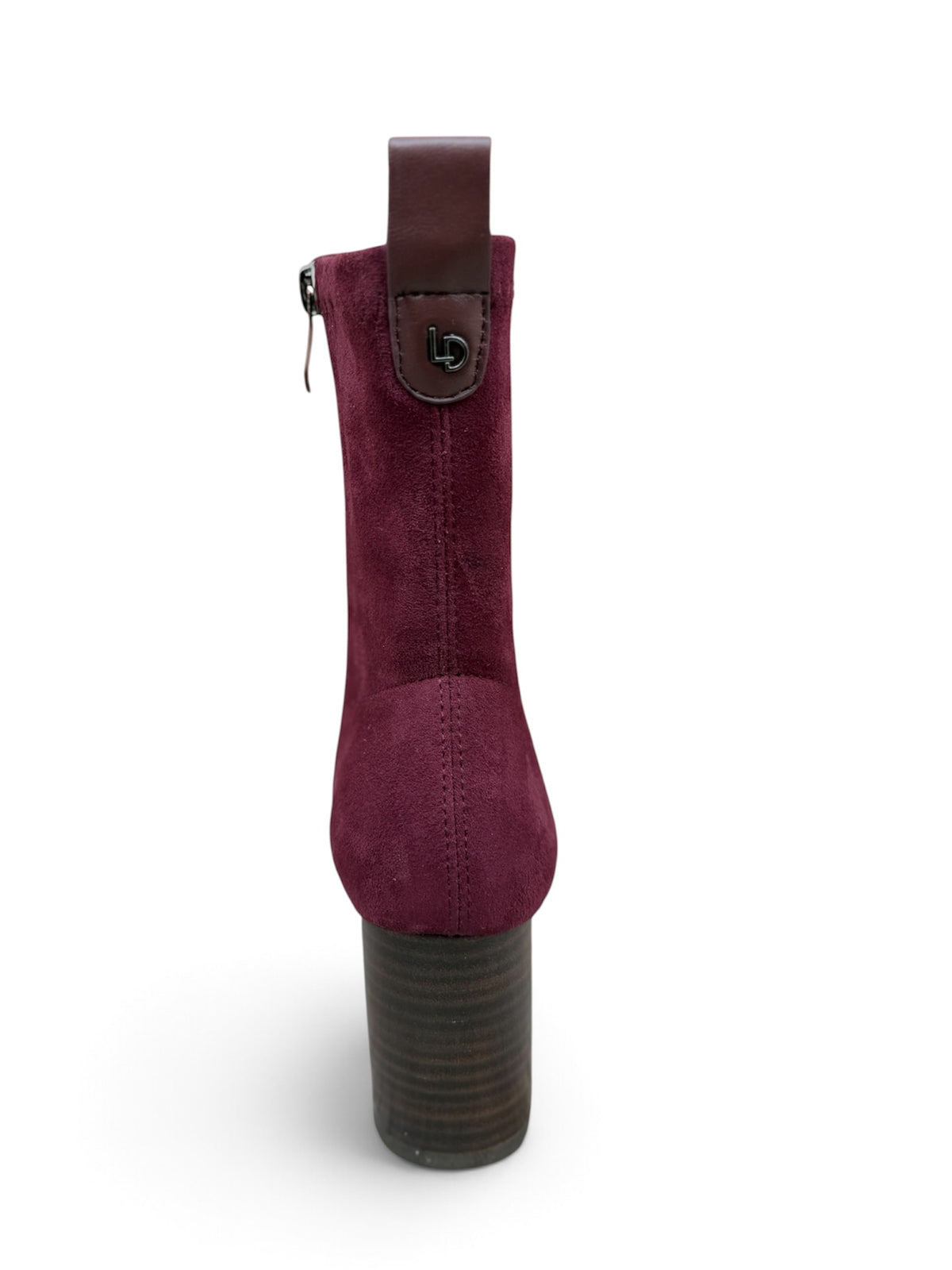 Lodi Ginebra wine suede ankle boot – rear heel view