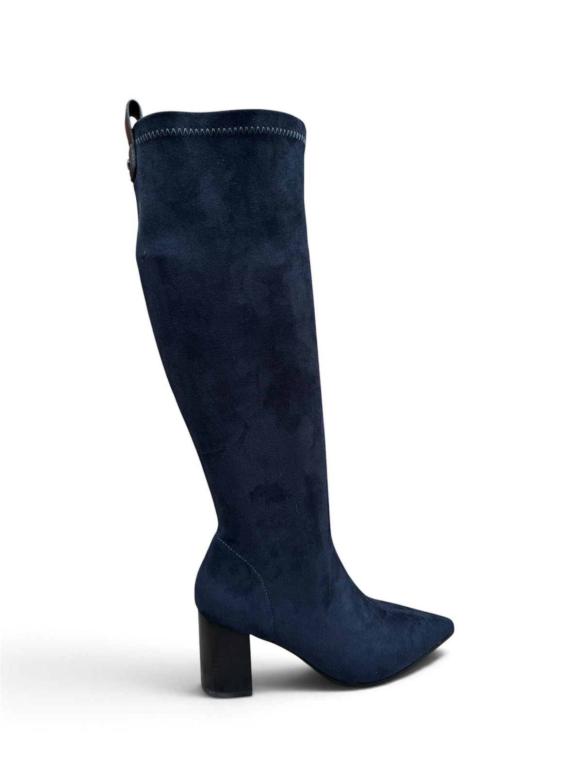 Lodi Gladis navy suede knee-high boot with block heel – side view