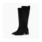 Lodi Halbor knee-high suede boots in black, full side view.