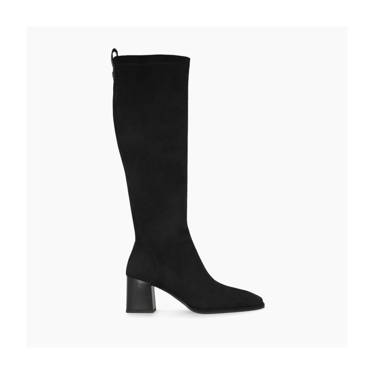 Lodi Halbor black suede knee length boots with small black heel