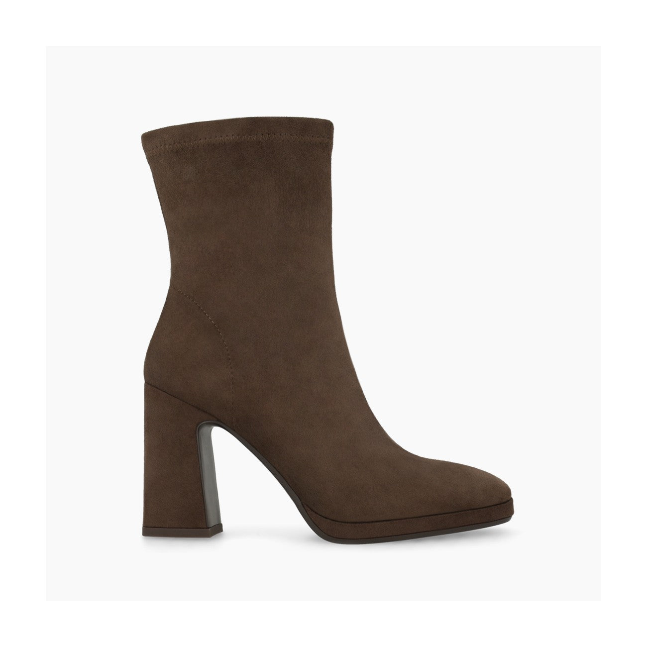 Brown suede Lodi Laira ankle boot, side profile with block heel