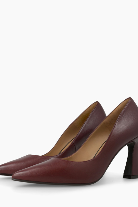 Lodi Roa burgundy leather pointed toe court shoes with geometric heels