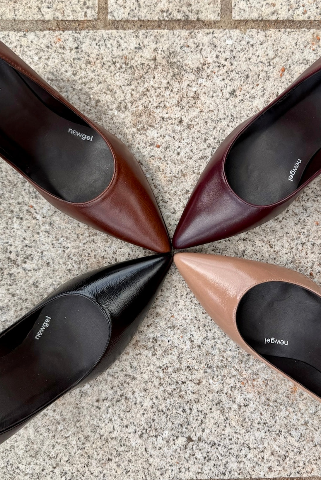 Lodi Roa leather pointed toe court shoes in black, cognac, burgundy and nude colourways