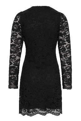 Love Lolina Riley lace mini dress in black with sheer long sleeves and scalloped hem