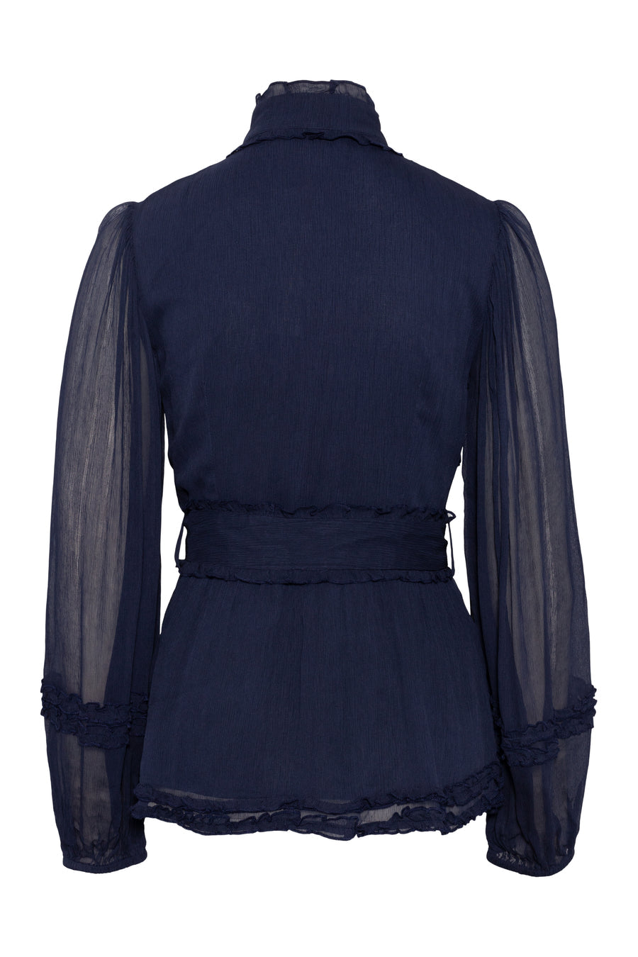 Love Lolina Violetta navy blouse with belt and sheer sleeves – rear