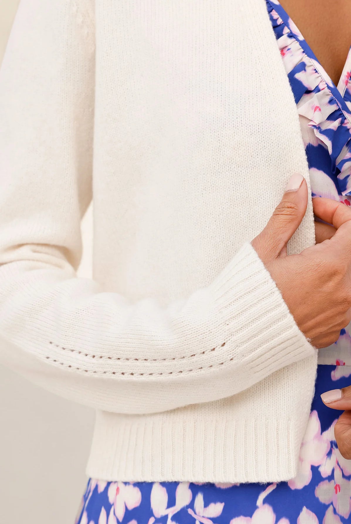 Aspiga lightweight merino cardigan sleeve rib detail