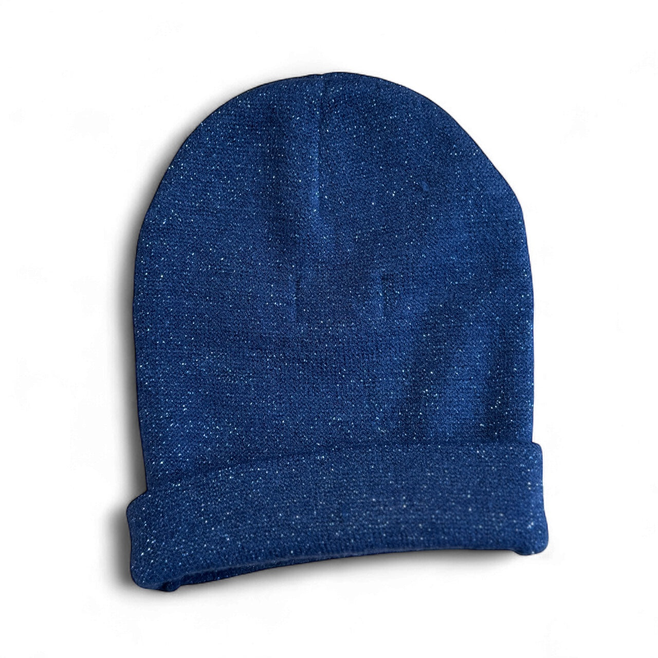 Stylish knit beanie in navy blue with subtle metallic fleck