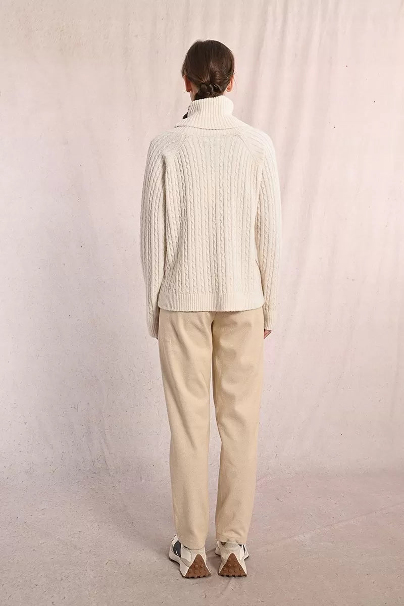 Back view of Molly Bracken cable knit jumper in off white