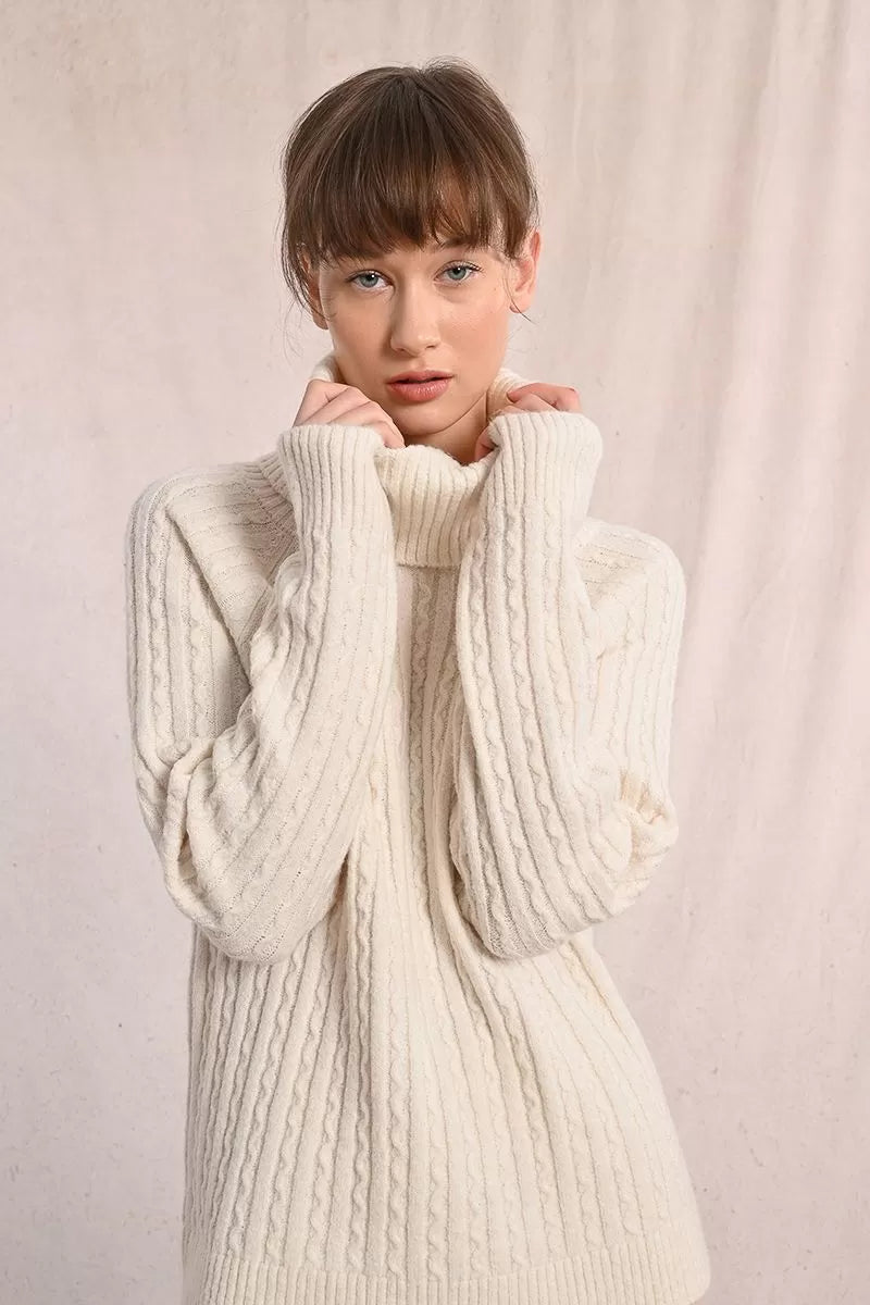 Chunky cream knit turtle neck sweater from Molly Bracken