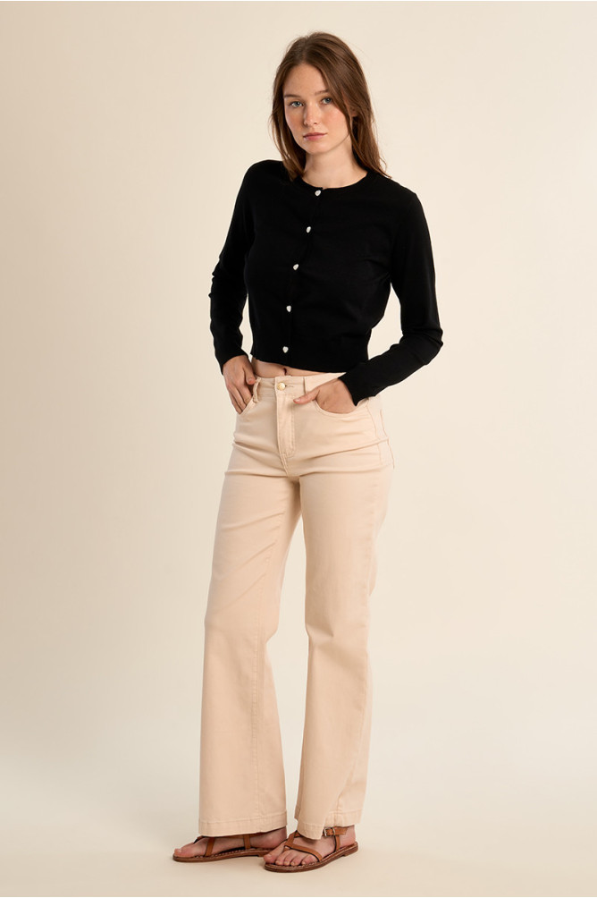 Molly Bracken cream beige straight leg jeans high waisted front