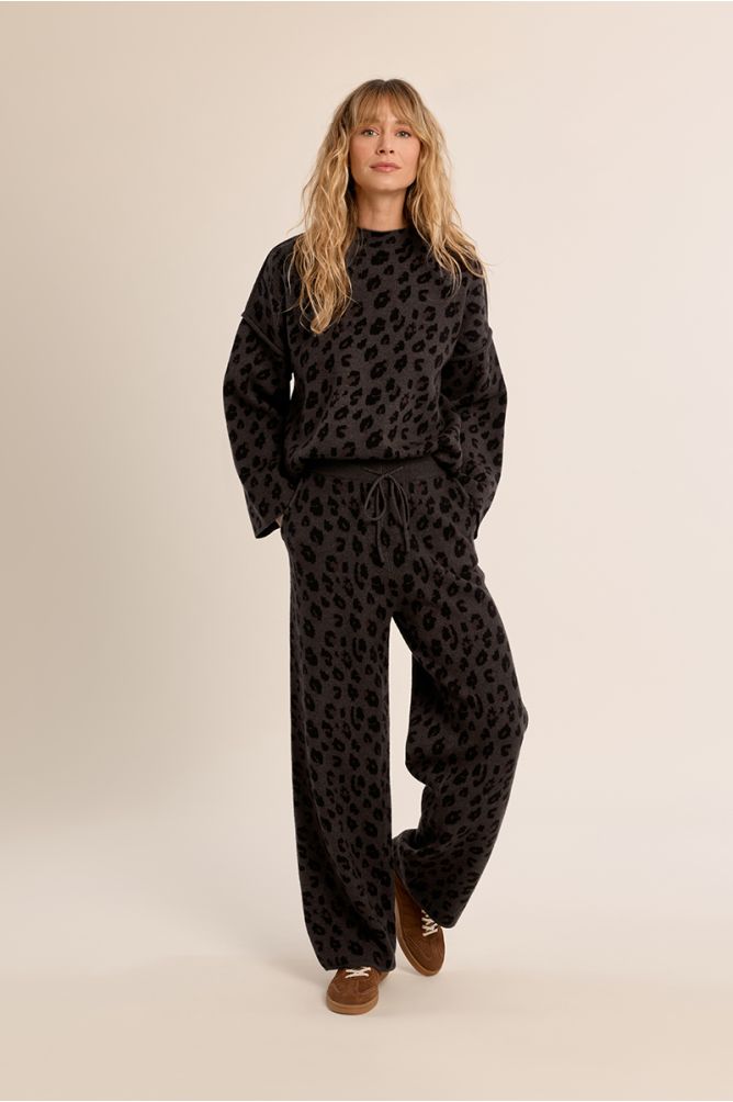 Molly Bracken leopard print high neck jumper styled with matching trousers