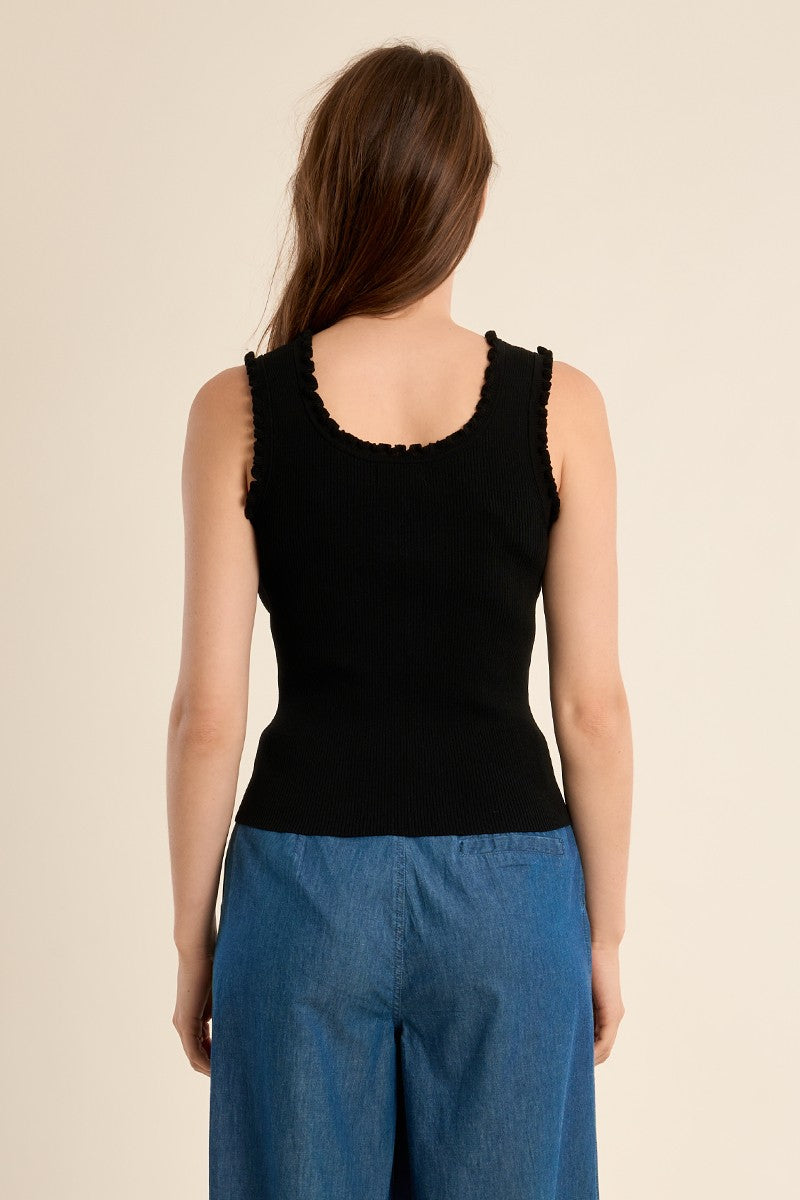 Molly Bracken black fitted ribbed tank top from back