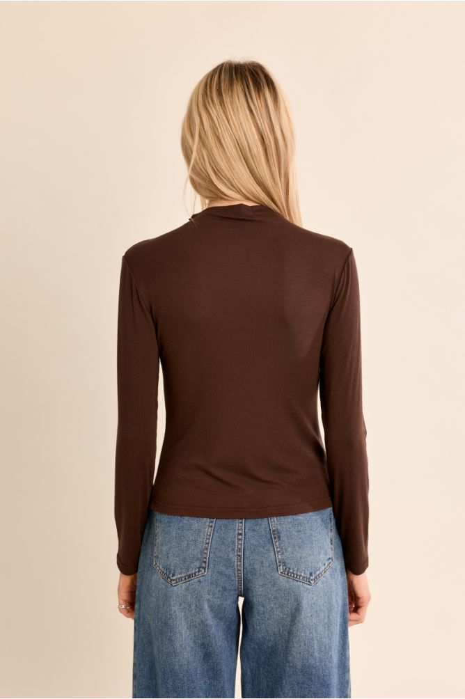 Molly Bracken brown long sleeve high neck top back view