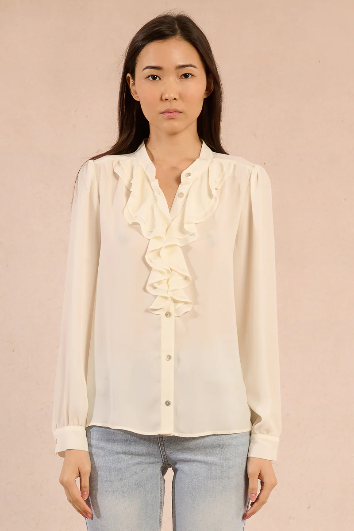 Molly Bracken cream ruffle blouse straight-on product image