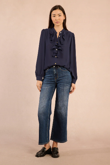 Molly Bracken navy women’s shirt styled with jeans