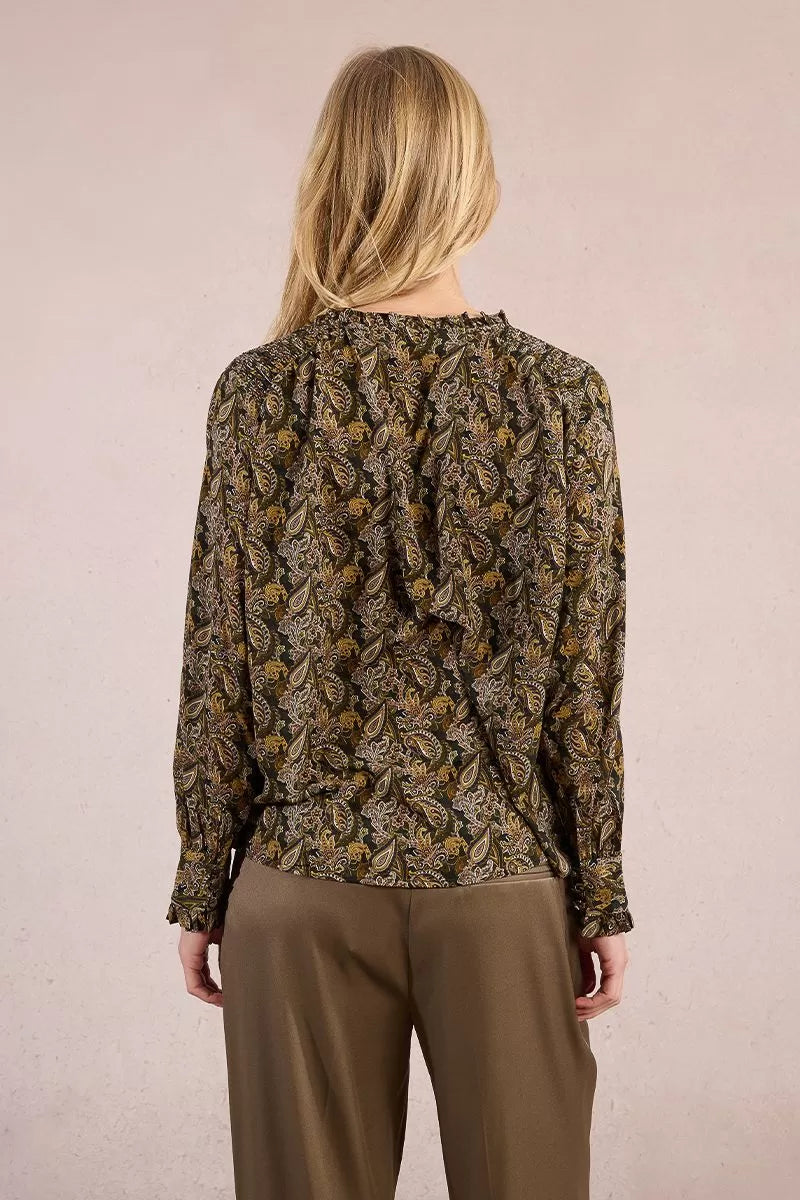 Back view of Molly Bracken khaki paisley print blouse
