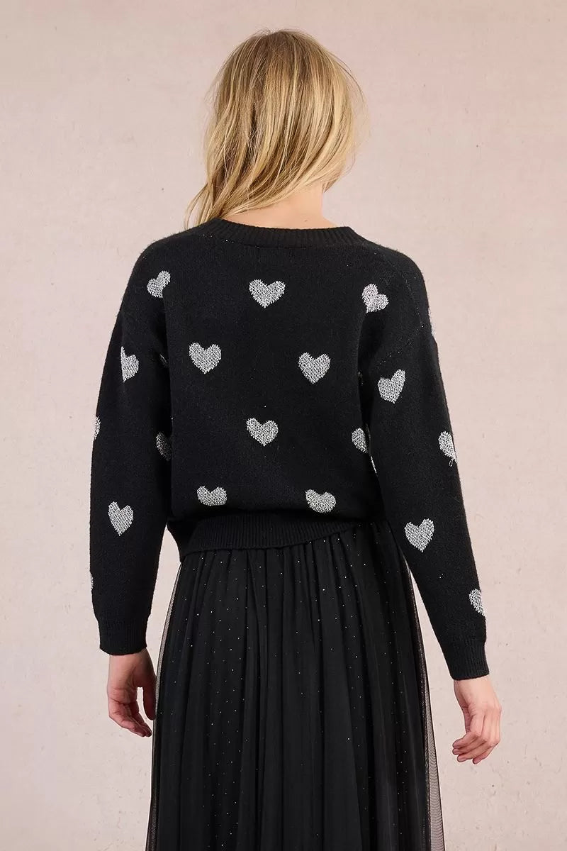 Molly Bracken black cardigan with heart motif, back view