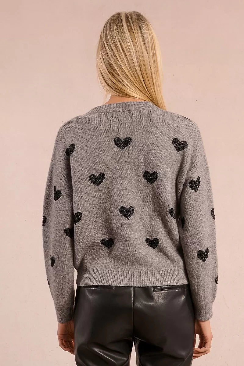 Molly Bracken grey knitted cardigan with heart design, back view