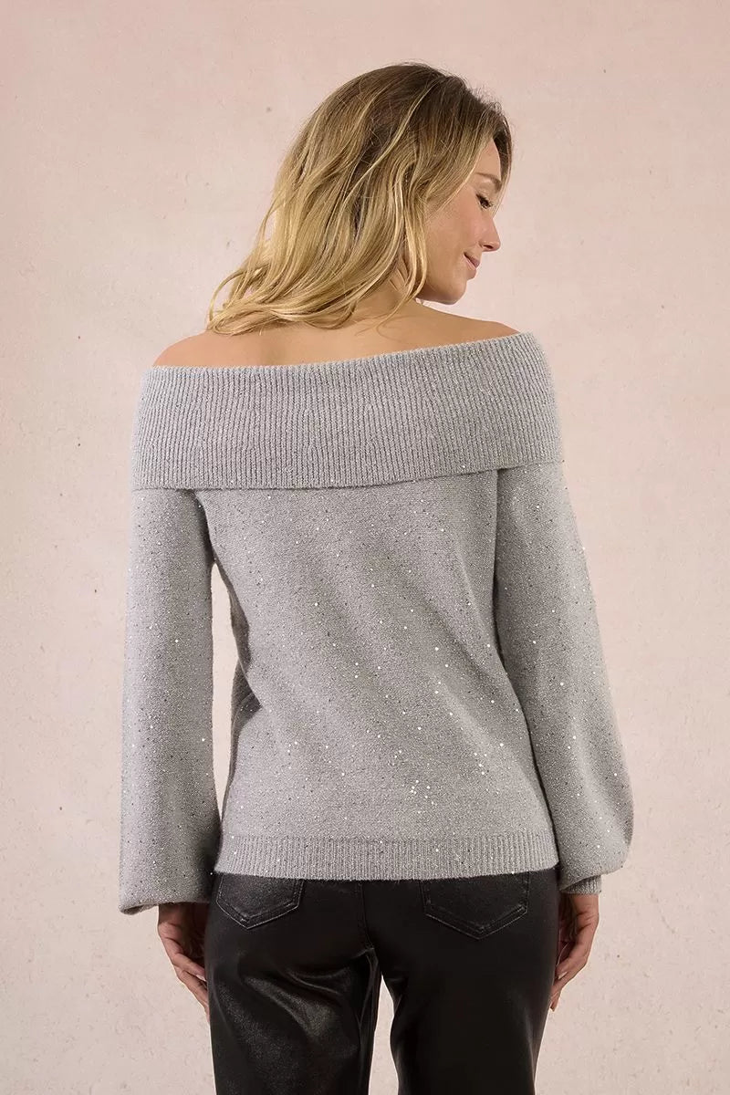 Back view of grey Molly Bracken sequin knit jumper
