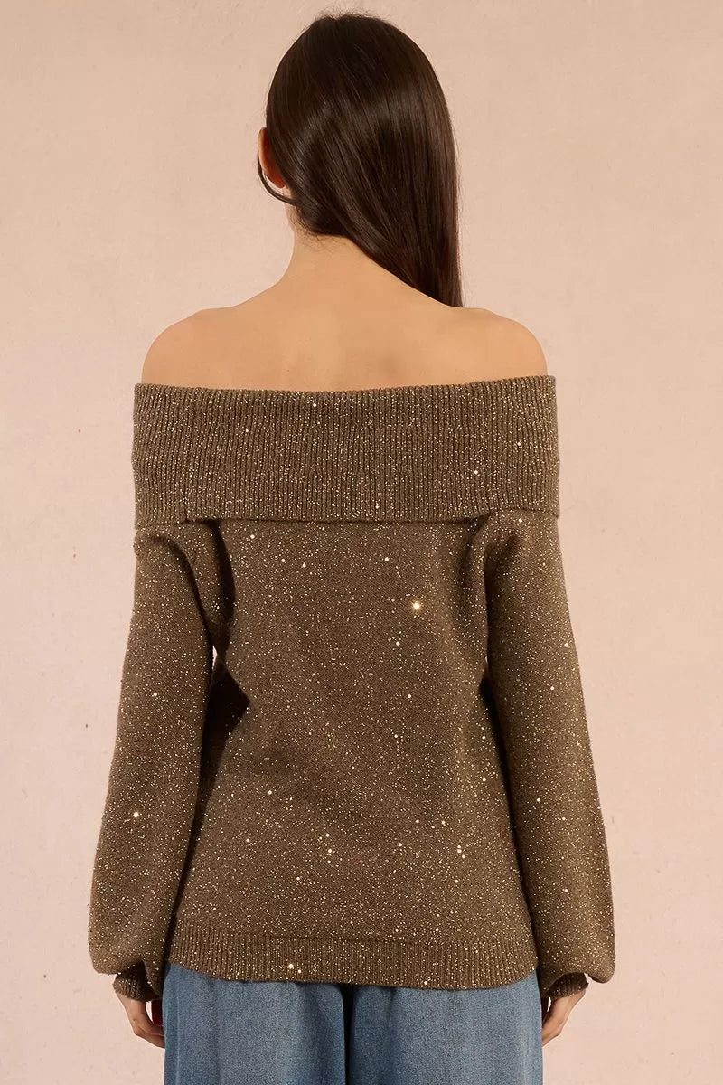Back view of Khaki Molly Bracken sequin knit jumper