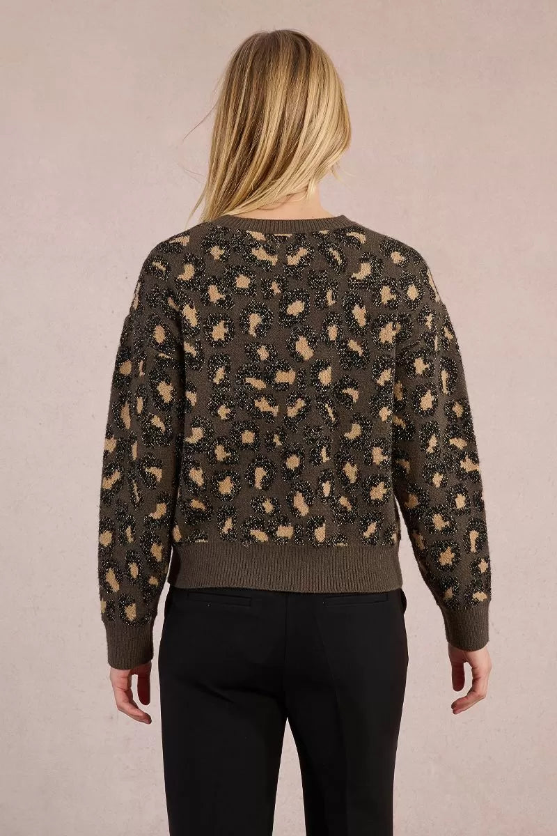 Back view of Molly Bracken khaki knitted jumper with glitter detail and ribbed hem