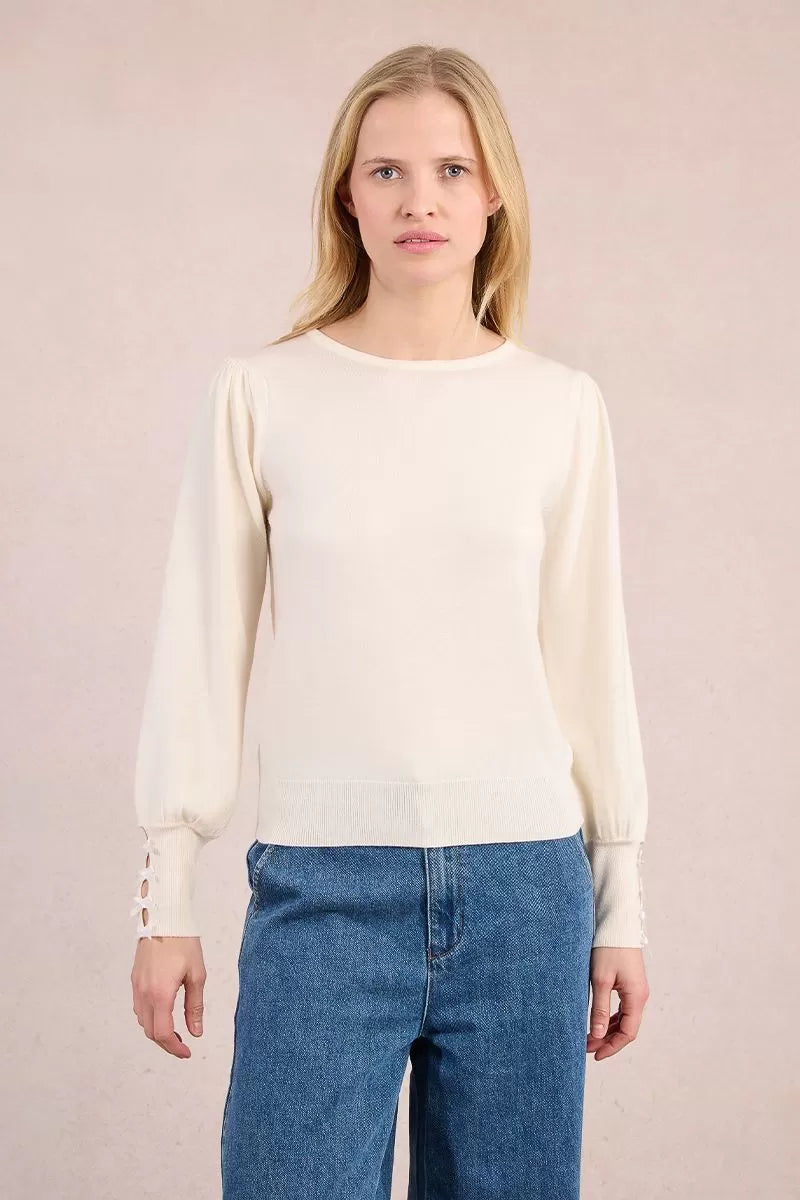 Molly Bracken cream knitted jumper with bow cuffs front view