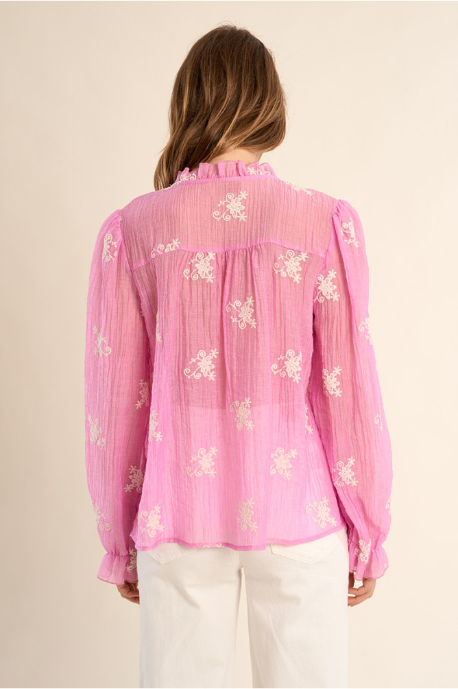 Molly Bracken pink embroidered blouse back view long sleeves