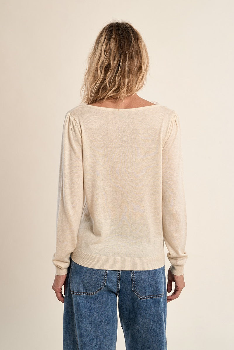 Molly Bracken cream lace trim knit jumper back view